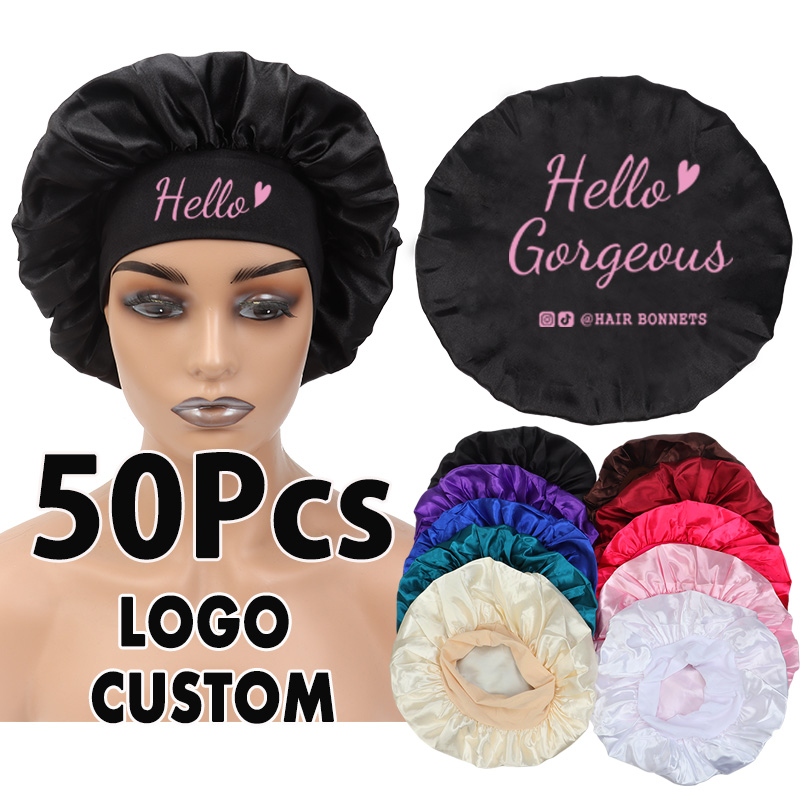 Hair Care Logo - Атласные шапочки для волос, 50 шт.,